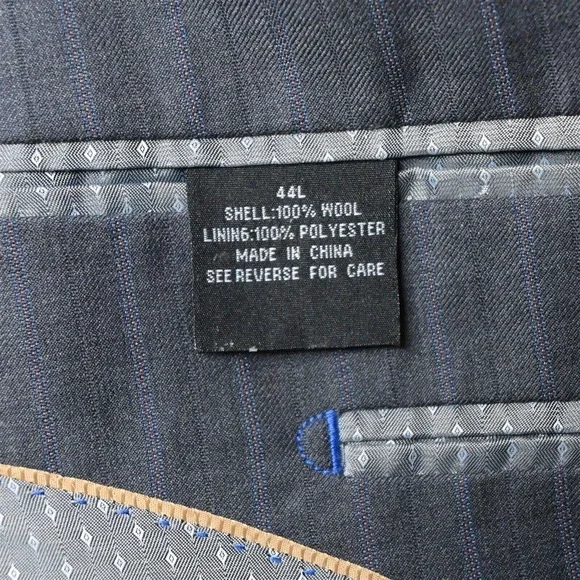 Bachrach 44L 36x32 Gray Stripe 100% Wool Mens Jacket Pants‎ Suit